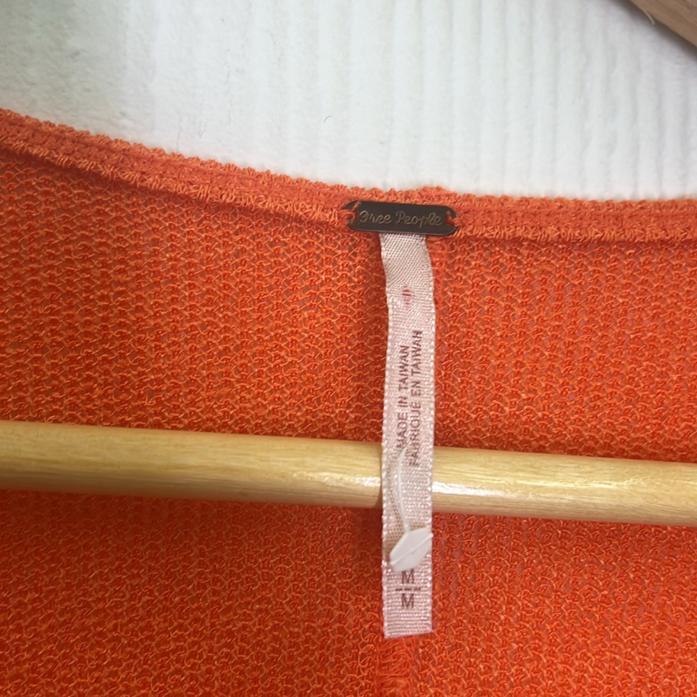 Free People - Hello Hacci Bright Orange Knit Oversized Cardigan Size Medium - Picture 11 of 13